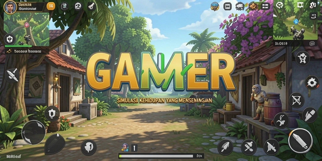 Tampilan gameplay GAMERP dengan interaksi karakter yang kaya.