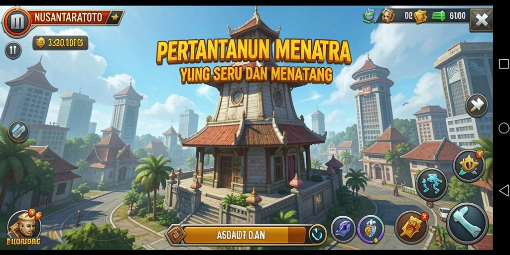 Screenshot gameplay NUSANTARATOTO yang menampilkan aksi pertahanan menara.