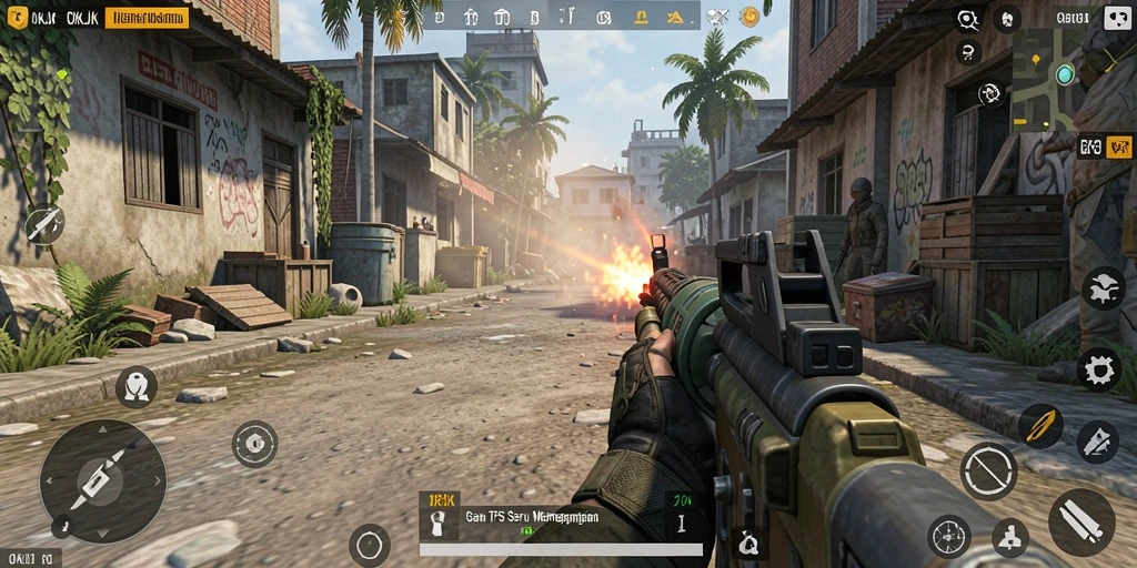 Tampilan gameplay seru di OKJK dengan aksi tembak-menembak yang intens.