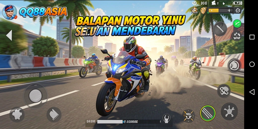 Tampilan gameplay seru balapan motor di QQ88ASIA.