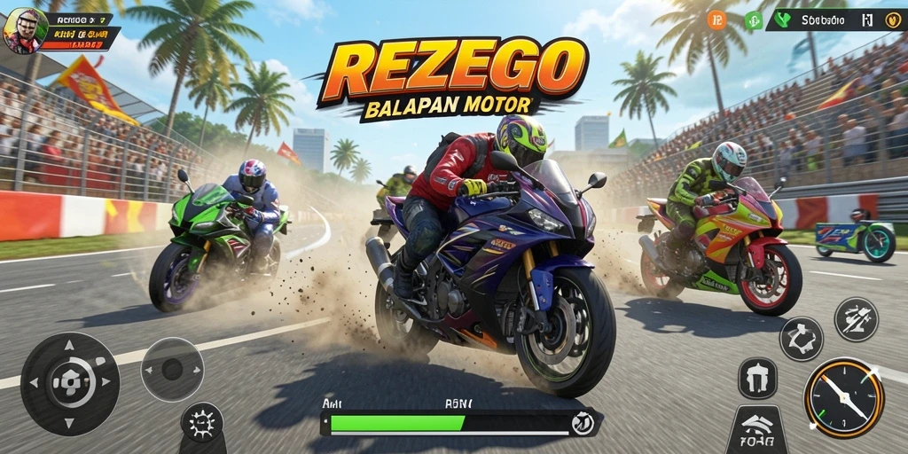Tangkapan layar gameplay balapan motor yang mendebarkan di REZEGO.