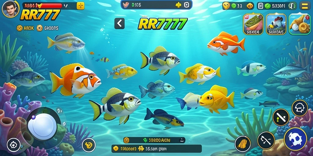 Tampilan gameplay menarik di RR777 dengan banyak ikan yang bisa ditembak.