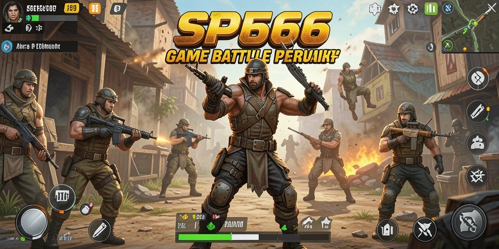 Screenshot gameplay SP666 menampilkan aksi pertempuran intens Battle Royale.