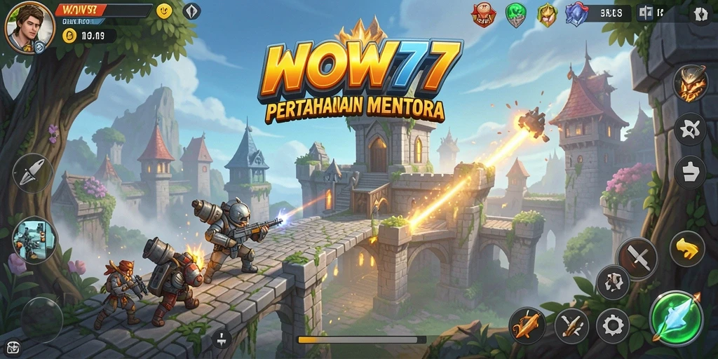 Tampilan seru dari gameplay Tower Defense WOW77.